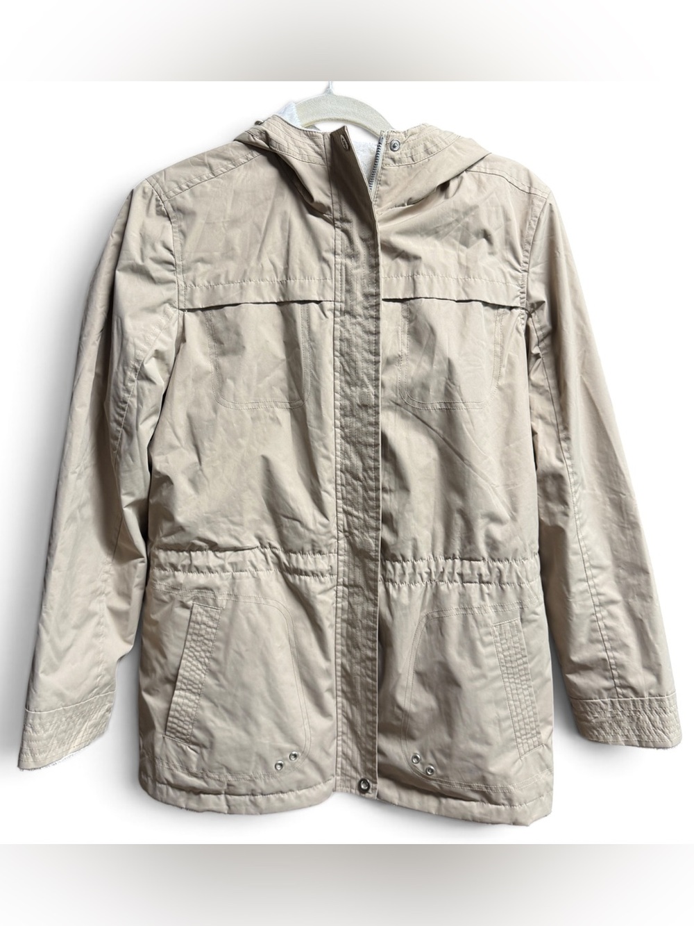 Fleece Lined Hooded Rain Jacket Utility Coat Large EUC
